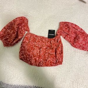 F21 Red Floral Off the Shoulder Crop Top